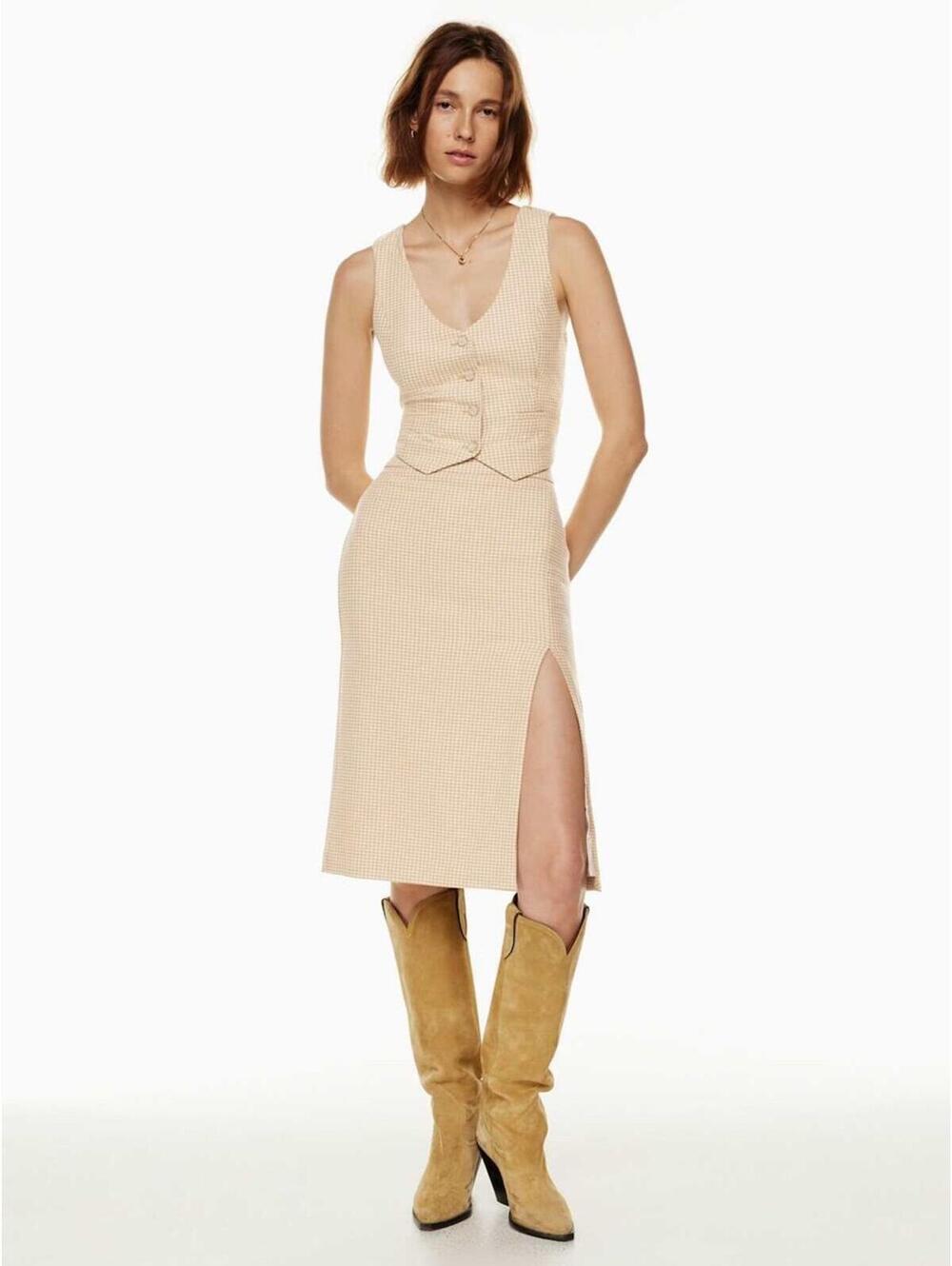 Aritzia Wilfred Patio Midi Skirt - Checkered Tan - 10